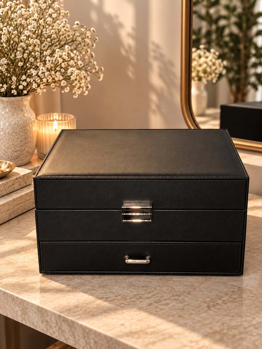 Dajasan Jewelry Box for Women 3 Layers Large Jewelry Organizer with velvet Trave